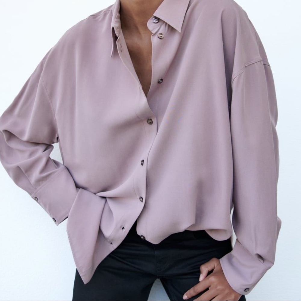 NWT Zara Oversized Lavender Purple Button Down Blouse